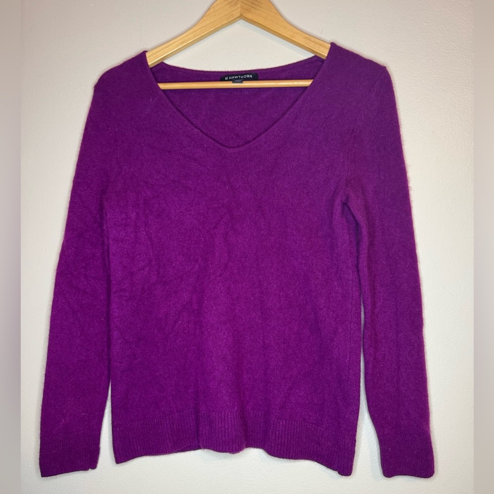 41 Hawthorn 100% Cashmere V Neck Sweater Purple Women's Small‎